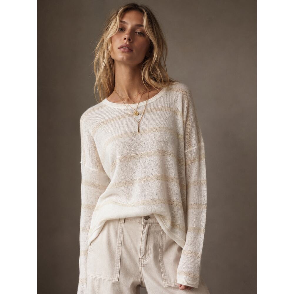 BUCKLE | TEE BY BIG STAR Women's Metallic Striped Shark Bite Hem Sweater Size XS